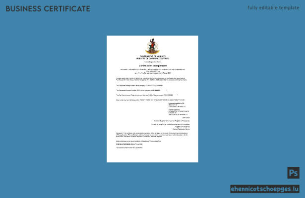 Beispielvorschau des Vanuatu-Gewerberegistrierungszertifikats (Word und PDF)